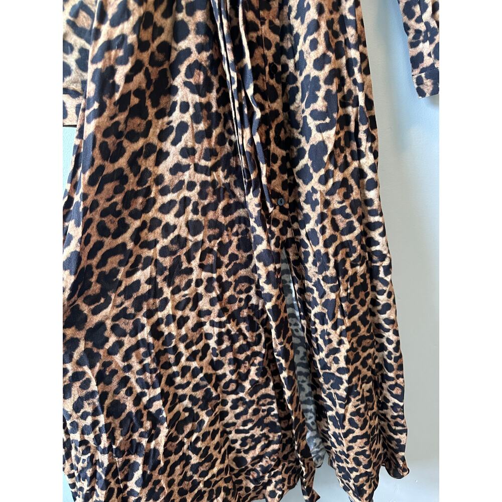 Zara Animal Print Long Sleeve Button Front Belted Maxi Dress - Picture 6 of 9